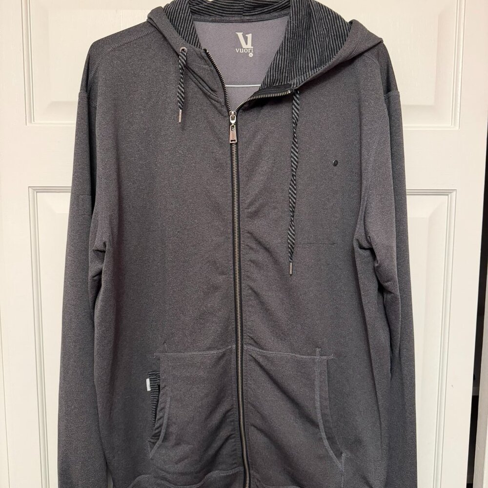 Vuori Mens Gray Zip Up XL Hoodie Jacket Striped Trim Activewear Casual Layering